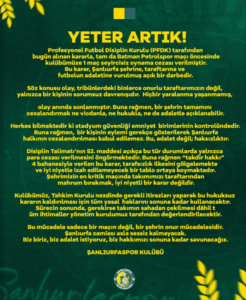 Şanlıurfaspor’dan PFDK Kararına Sert Tepki