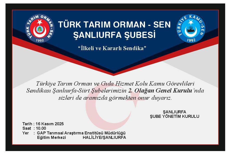 Tarım Orman-Sen Şanlıurfa’da Genel Kurulunu Gerçekleştirdi