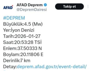 AFAD, açıkladı; İyon Denizi'nde şiddetli deprem!