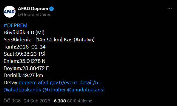 Antalya'da korkutan deprem!
