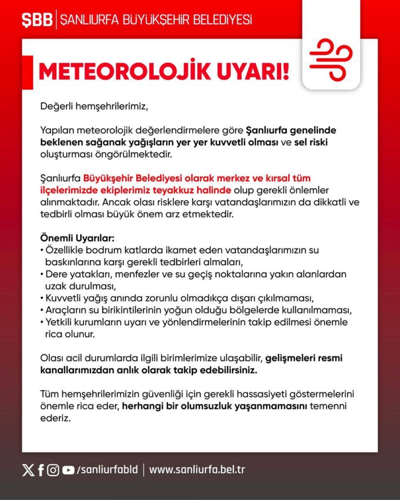 Urfa'da sel felaketi: Büyükşehirden kritik uyarı!